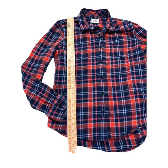 Pact Women’s S Organic Cotton Flannel Shirt Plaid Button Up Long Sleeve Red Blue - Picture 2 of 6